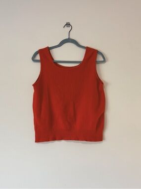 Vintage Women's 100% Red Ribbed Cropped Tank Top Size 1 (see measurements)